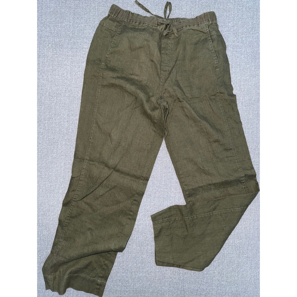 Orvis Women's Small‎ S 100% Linen Pants Olive Green Drawstring Casual Trousers